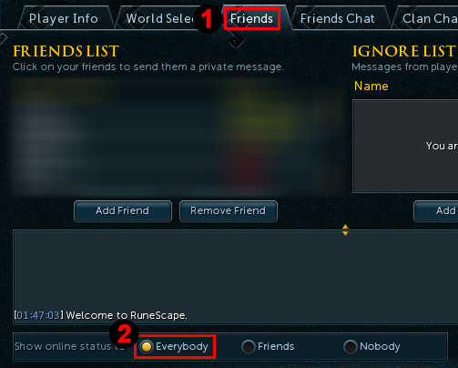 The lobby Friends tab with the Friends tab and the Everybody option marked